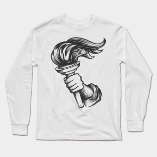 Human hand with torch engraving illustration Long Sleeve T-Shirt